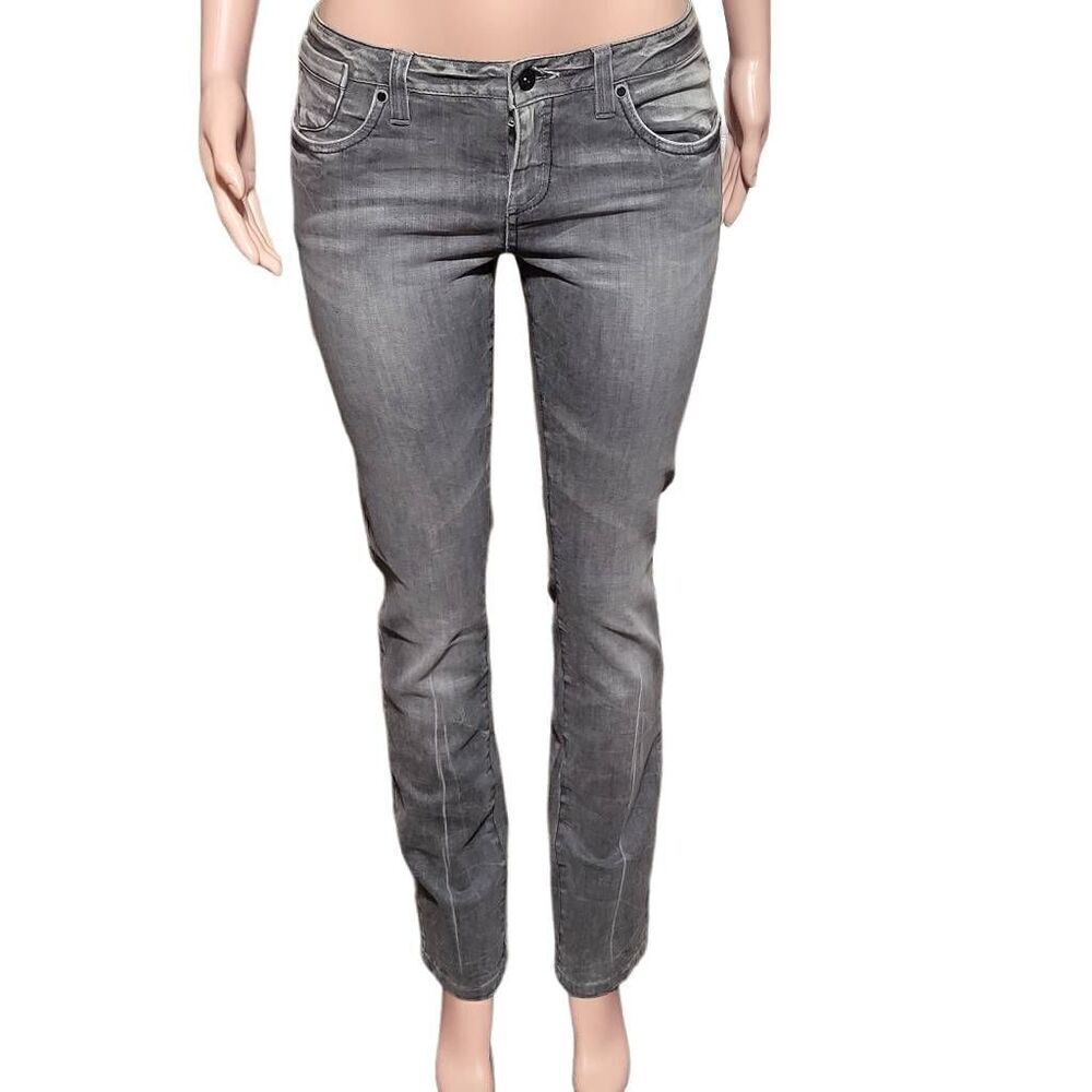 Gray distress Women mid-rise Studded back pockets straight pants 38/8 medium - Picture 2 of 6